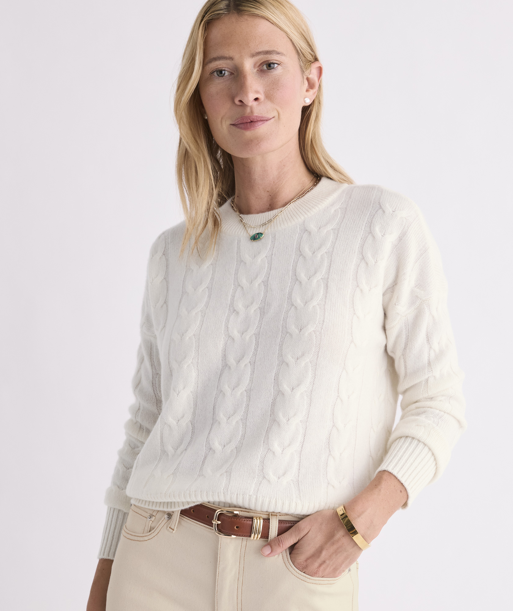 Cashmere Cable Crewneck Sweater